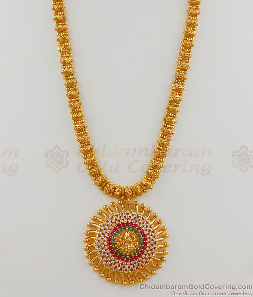 Grand CZ Stone Lakshmi Dollar Type Gold Haram Bridal Jewelry Online HR1530