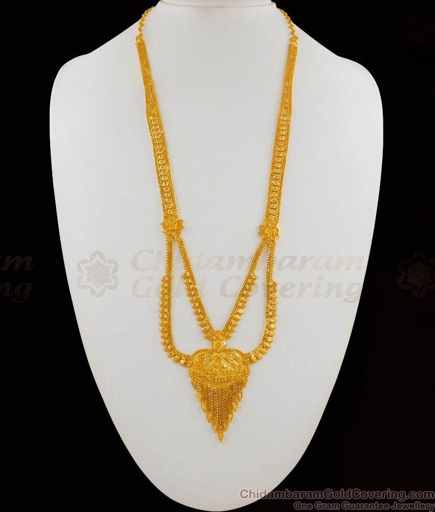 MultiLine Forming Haram Necklace Combo with Earrings Real Gold Design Bridal Jewelry HR1542