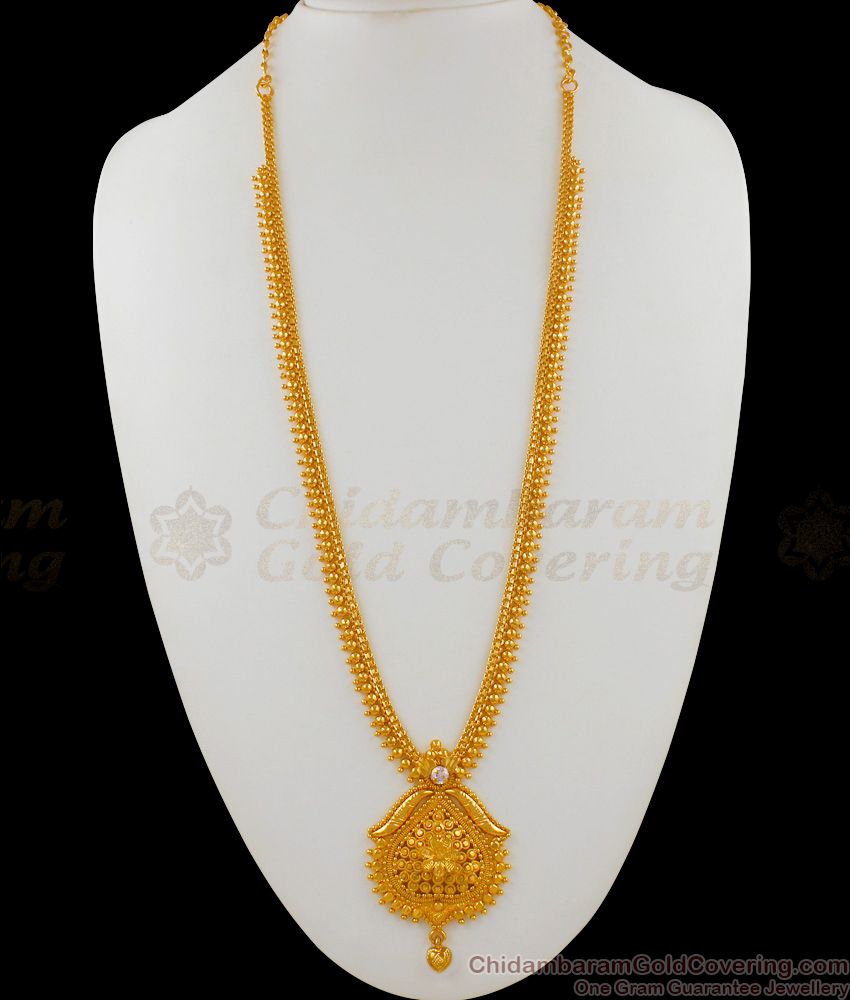 Gold Beads Chain Fashion Real Gold Bridal Haram Single White Stone HR1548