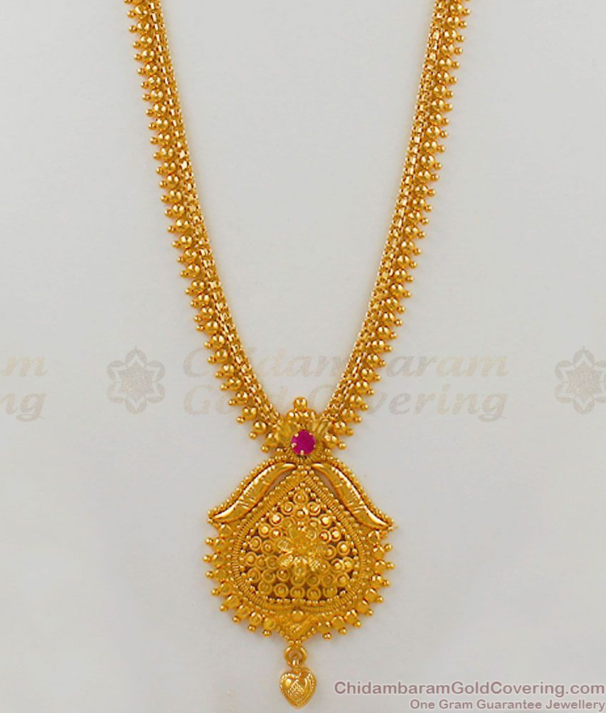 Gold Beads One Gram Gold Bridal Haram With Ruby Stone Jewelry HR1549