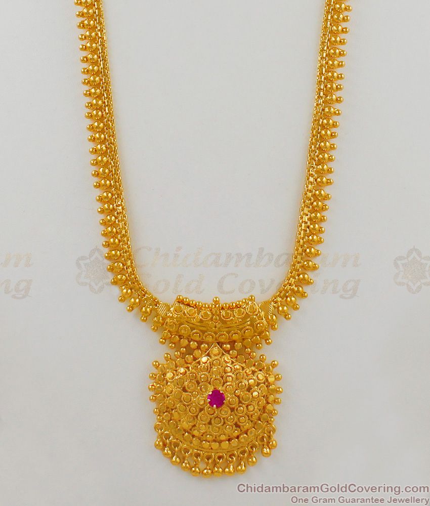 High On Trendy One Gram Gold Bridal Haram Single Ruby Stone HR1550