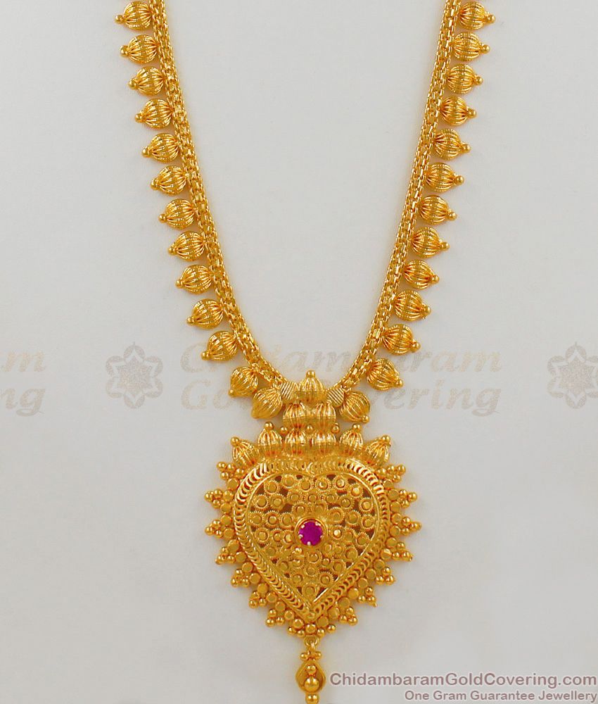 Light Weight One Gram Gold Bridal Haram With Ruby Stone Jewelry HR1554