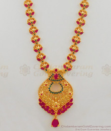Grand Sparkling Full Ruby Emerald Gold Haaram Bridal Jewelry HR1555