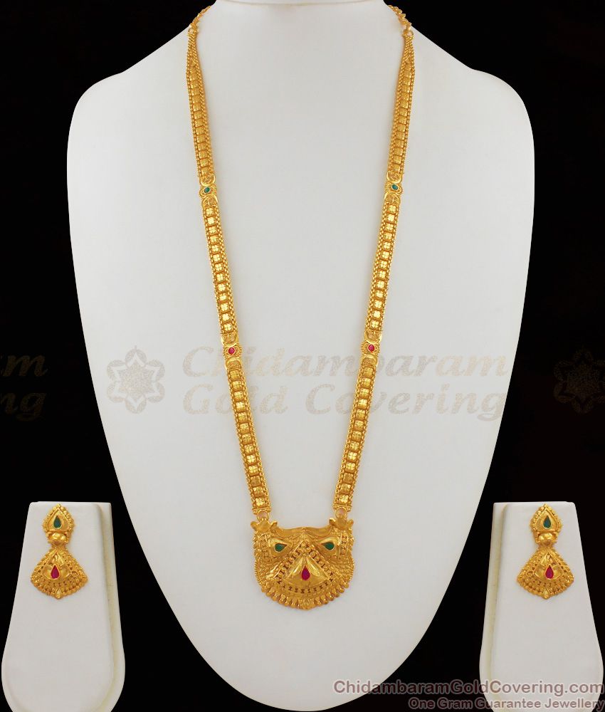 Attractive Trendy Dollar Design Gold Forming Long Haaram Earring Set HR1557