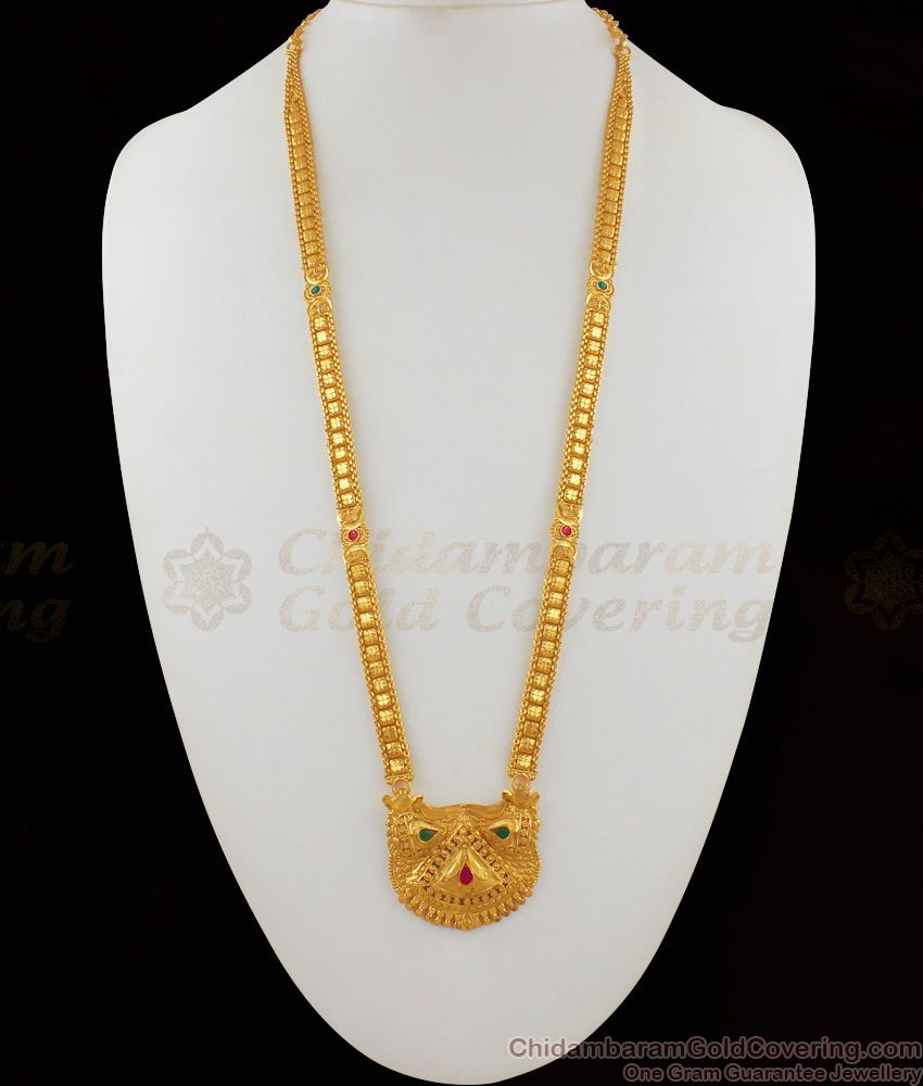 Attractive Trendy Dollar Design Gold Forming Long Haaram Earring Set HR1557