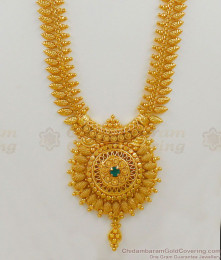 Artistic Mullai Leaf Haram Kerala Pattern Gold Plated Bridal Jewelry HR1560