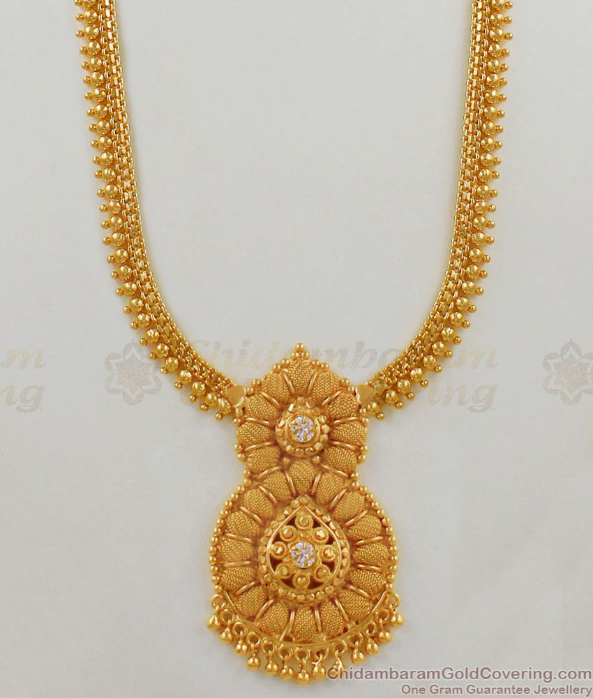 Sparkling White Stone Dollar Gold Beaded Chain Regular Haram Designs HR1566