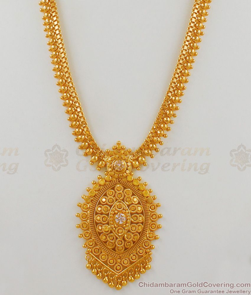 Grand White Stone Dollar Gold Beaded Chain Regular Haram Collections HR1568