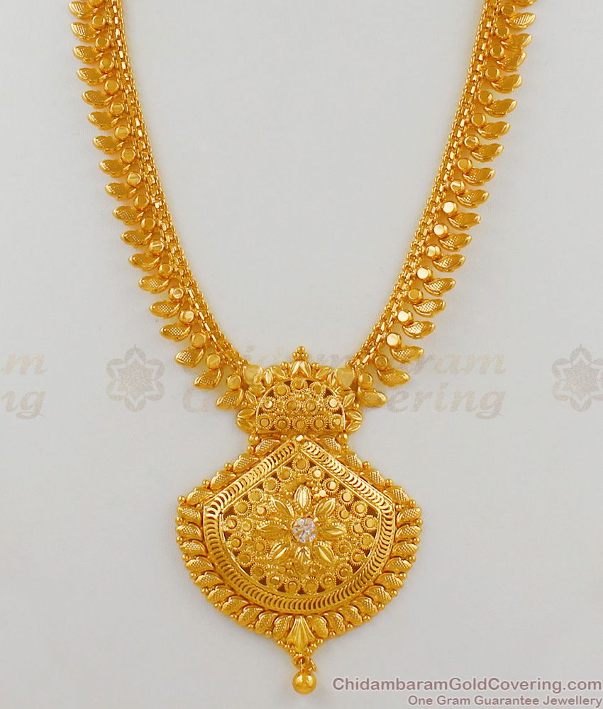 Artistic Mullai Leaf Haram Kerala Pattern Gold Plated Bridal Jewelry HR1572