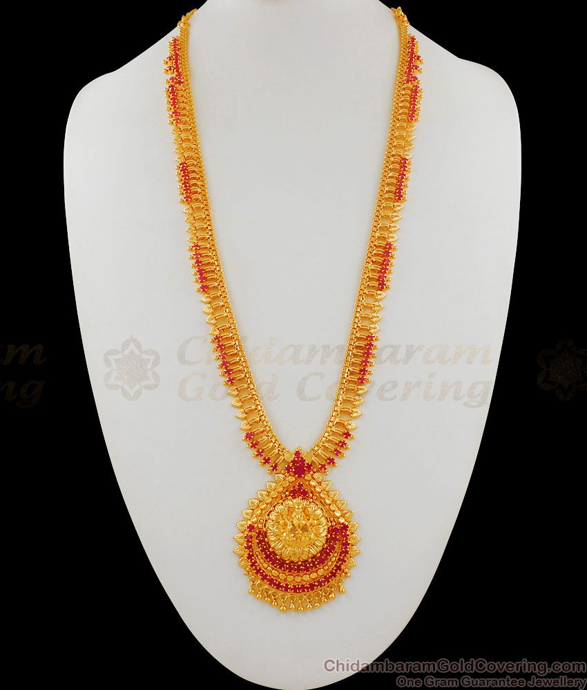 Handcrafted Lakshmi Haram Full Ruby Stone Mullai Design Bridal Jewelry HR1575