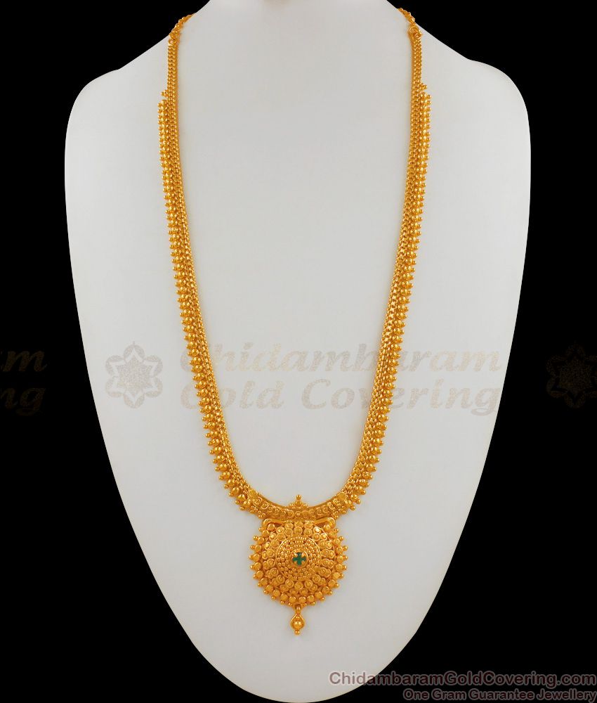 Light Weight Kerala Model Emerald Stone Gold Net Pattern Regular Haram HR1581