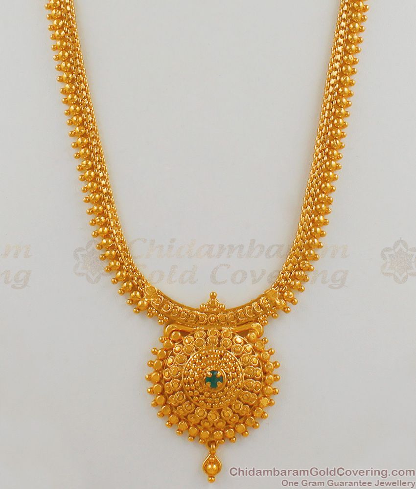Light Weight Kerala Model Emerald Stone Gold Net Pattern Regular Haram HR1581
