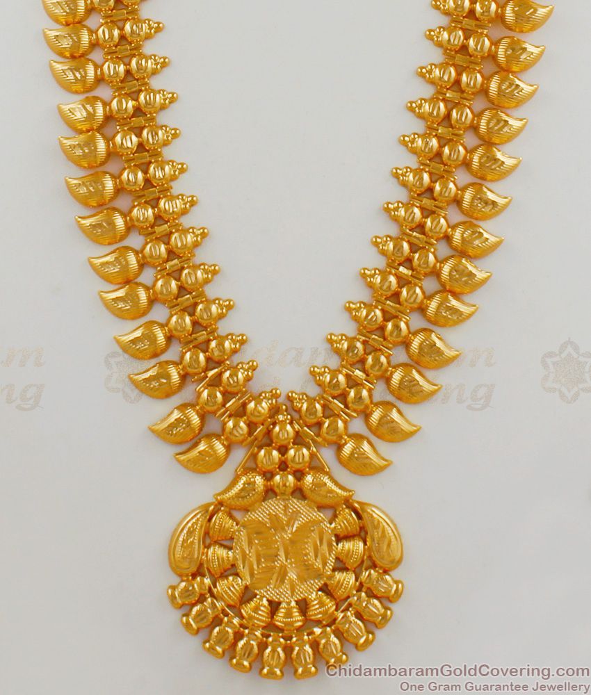 Mango Design Plain Gold Grand Traditional Haram Jewelry For Marriage HR1590