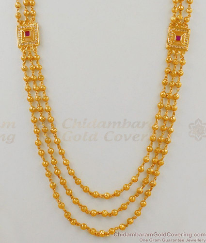 MultiLine Bridal Gold Haaram Jewellery Three Line Chain Collection