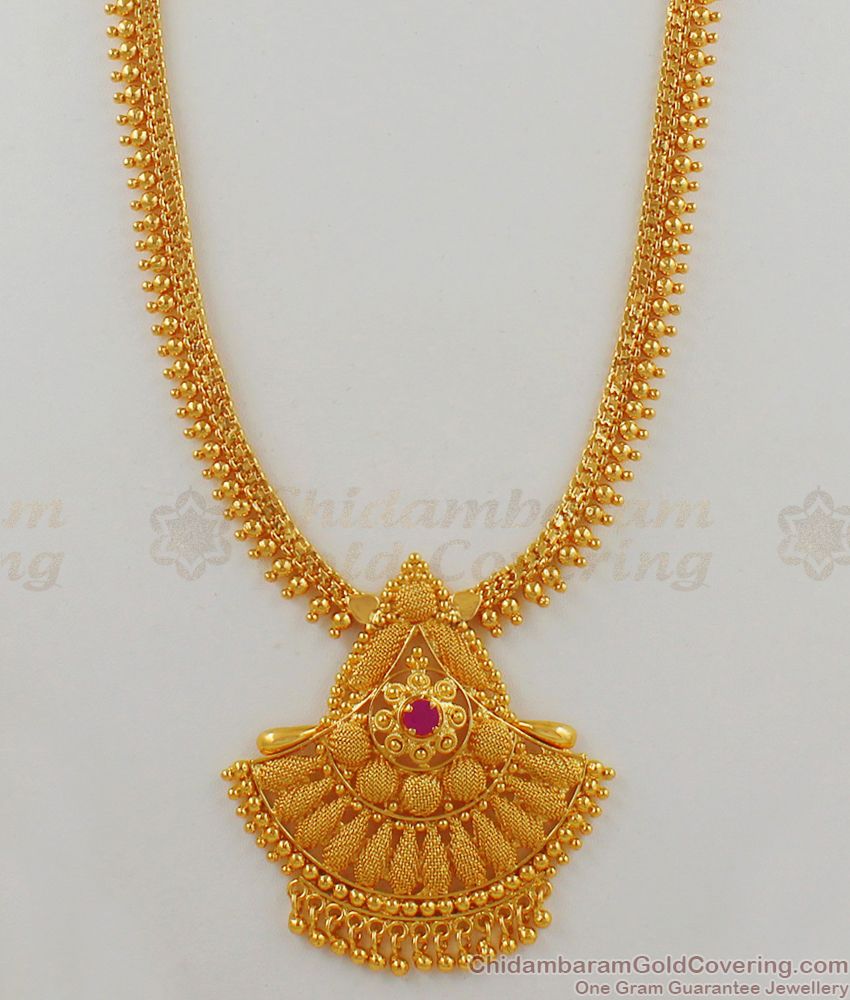 Latest Gold Haram Design Single Ruby Stone Imitation Jewelry HR1617