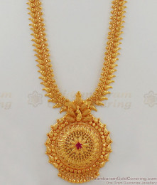 Latest Peacock Dollar One Gram Gold Long Haram Bridal Collections HR1620
