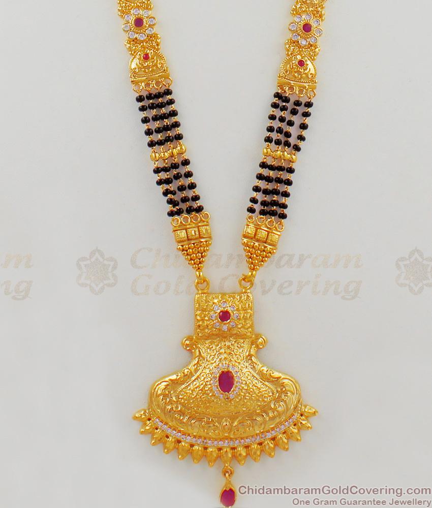 New Arrival Mangalsutra Design Gold Black Beads Four Line Forming Thali Chain HR1622