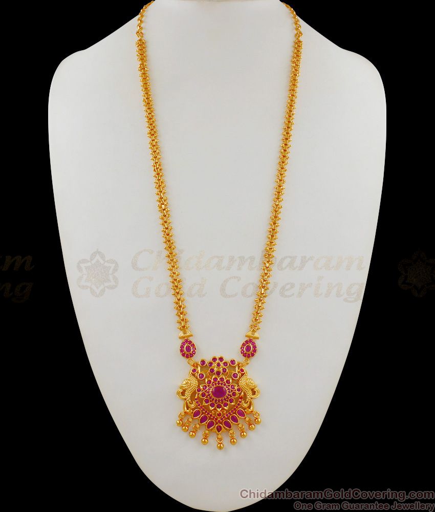 Handcrafted Long Necklace Peacock Dollar Ruby Stone Jewelry For Ladies HR1629 Handcrafted Long Necklace Peacock Dollar Ruby Stone Jewelry For Ladies HR1629