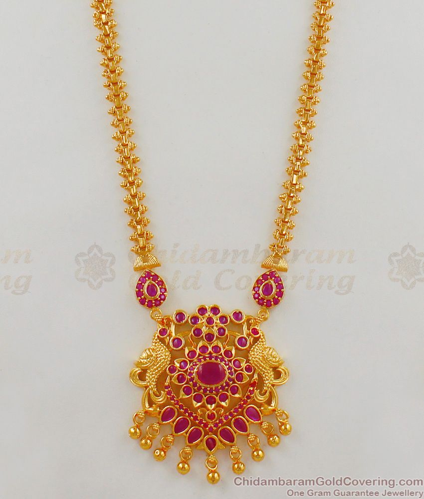 Handcrafted Long Necklace Peacock Dollar Ruby Stone Jewelry For Ladies HR1629 Handcrafted Long Necklace Peacock Dollar Ruby Stone Jewelry For Ladies HR1629