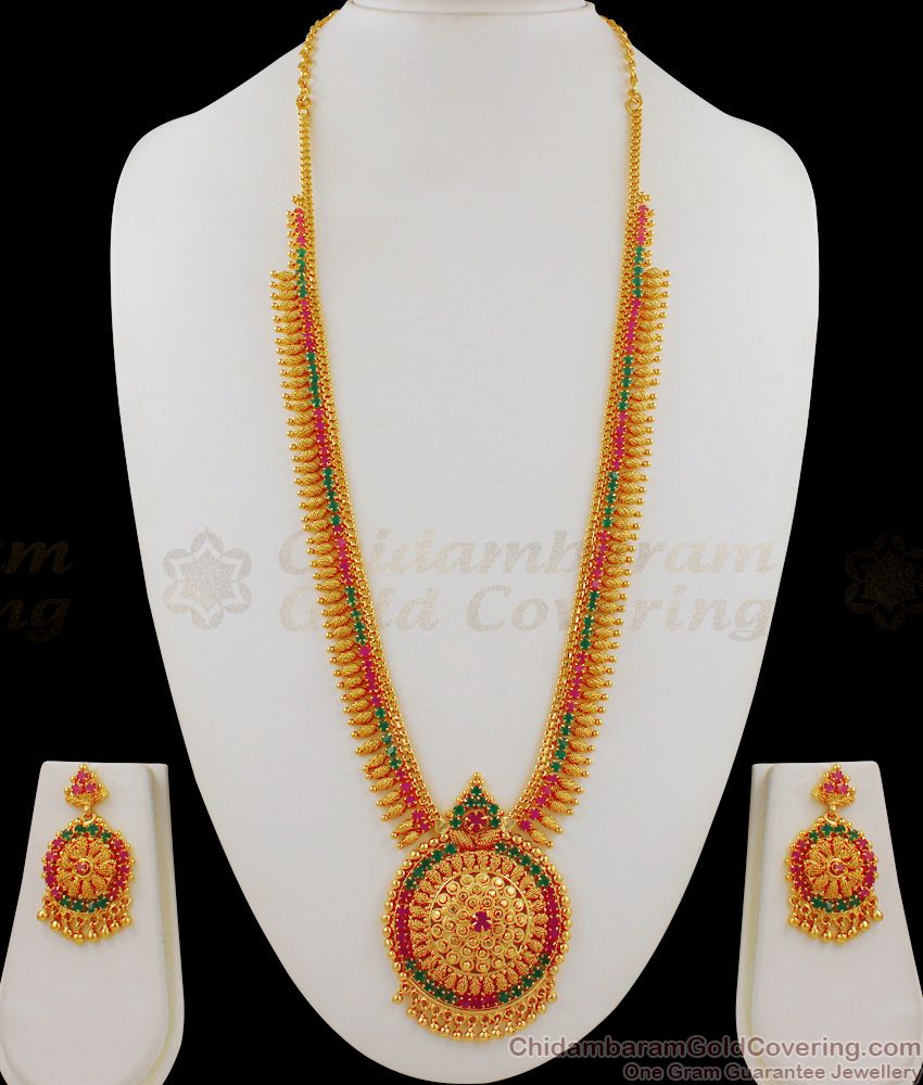 Grand Multi Colour Stone Long Necklace With Earring Combo Set HR1636