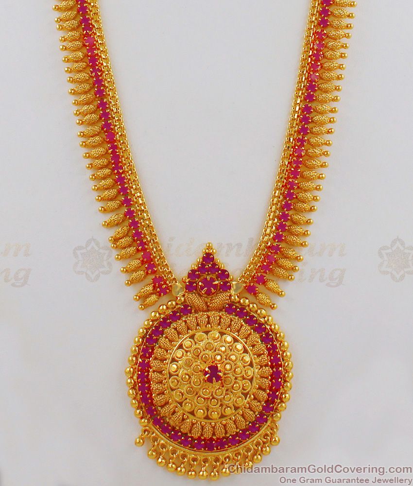 Grand Full Ruby Stone Long Necklace With Earring Combo Set For Ladies HR1637