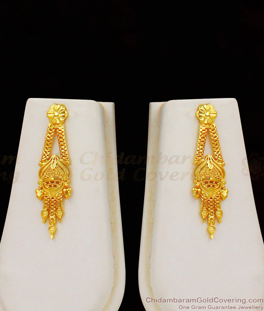 Plain Gold Haaram Forming Pattern With Earring Combo Set For Bridal HR1641