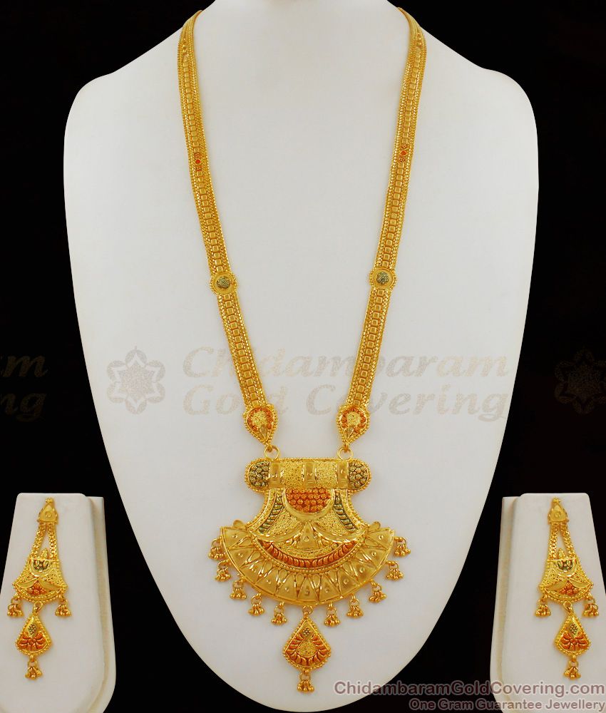 Best Collection Real Gold Haaram Design Forming Pattern With Earring HR1646