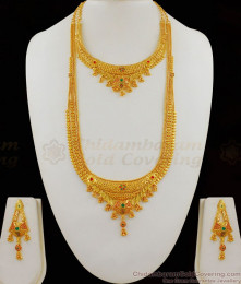 Premium Original Gold Haaram Necklace Forming Bridal Combo Set With Earrings HR1648 Premium Original Gold Haaram Necklace Forming Bridal Combo Set With Earrings HR1648