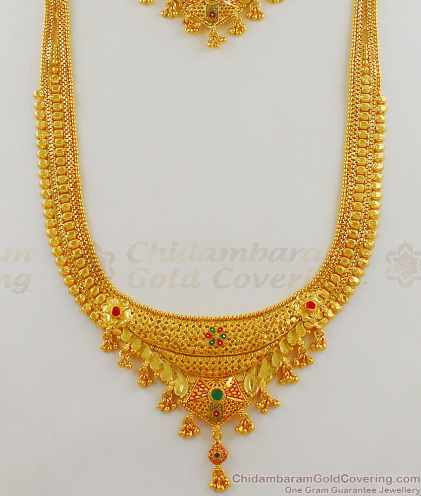 Premium Original Gold Haaram Necklace Forming Bridal Combo Set With Earrings HR1648