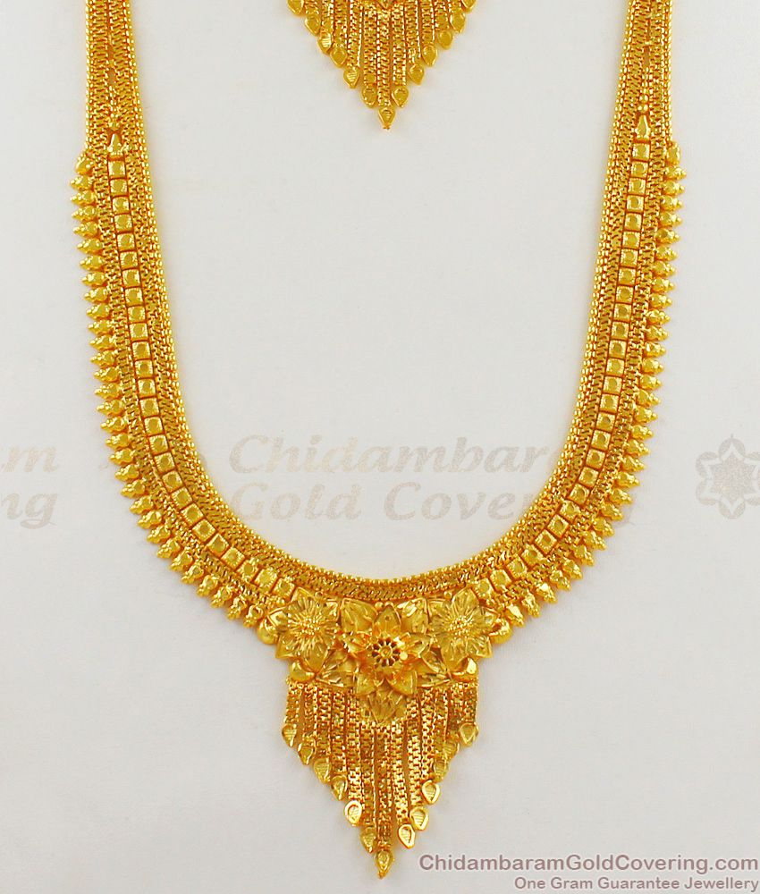 Look Like Real Gold Haaram And Necklace Forming Bridal Combo Set With Earrings HR1650