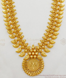 Kerala Pattern Mango Design Plain Gold Haram Jewelry For Marriage HR1661