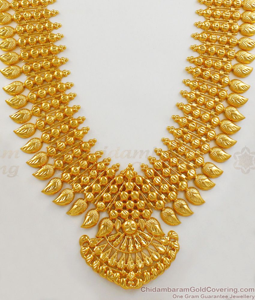 Grand Kerala Wedding Design Plain Gold Haram Jewelry Collection For Ladies HR1662