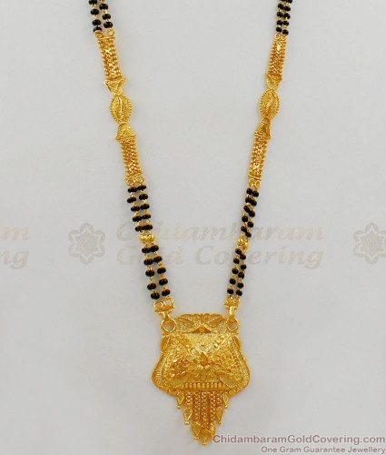 New Arrival Mangalsutra Design Gold Black Beads Forming Thali Chain HR1677