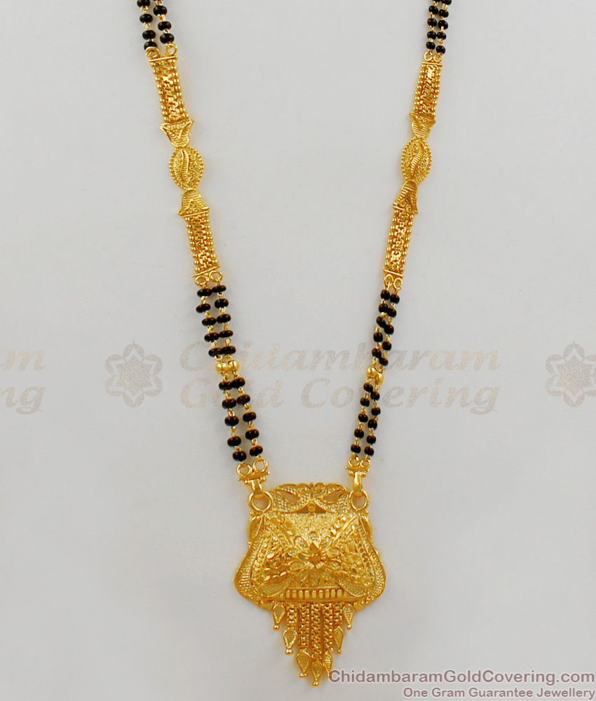 New Arrival Mangalsutra Design Gold Black Beads Forming Thali Chain HR1677