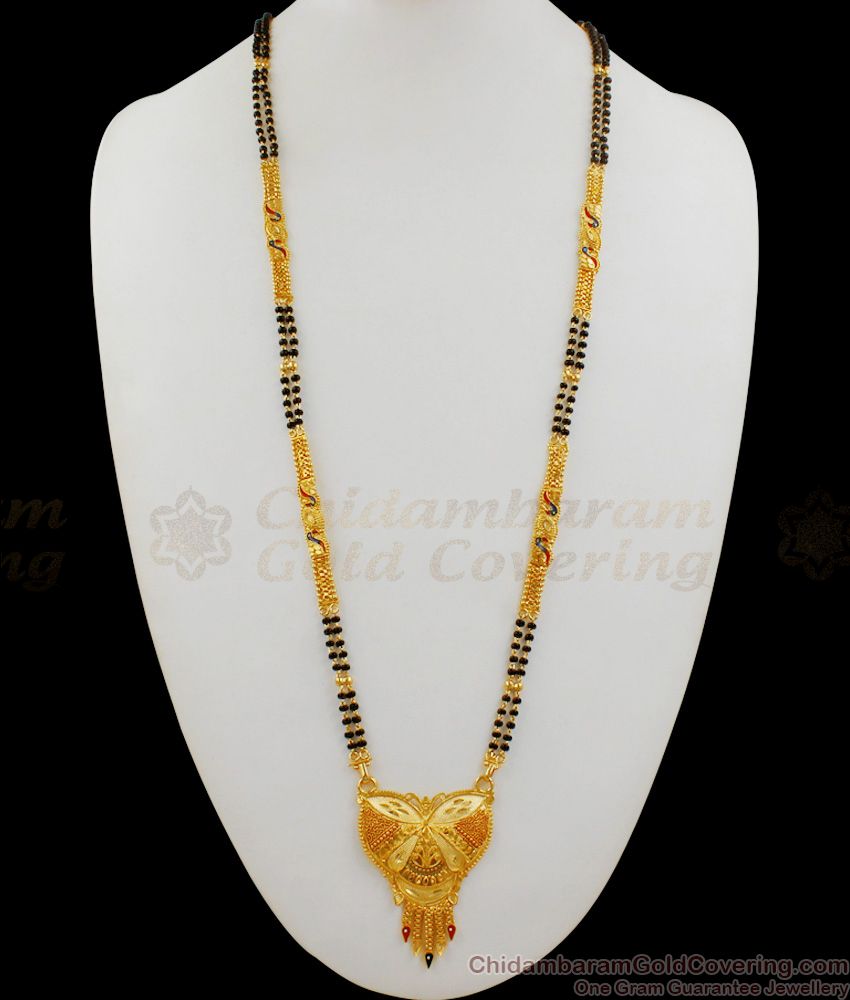 Real Gold Mangalsutra Design Long Thali Chain With Enamel Design For Women Hr1679