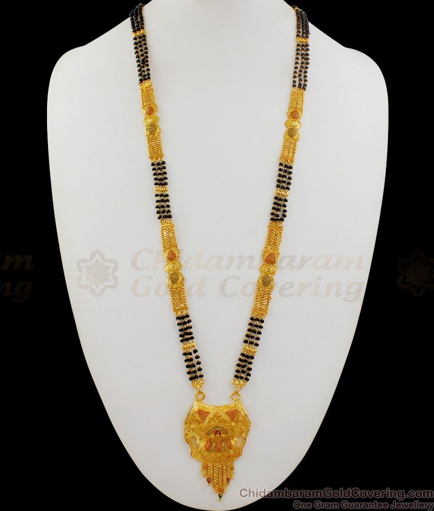 Multiline Gold Mangalsutra Design With Enamel Long Thali Chain Design For Women Hr1680