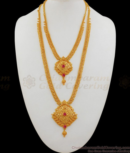 One Gram Gold Single Stone Grand Model Haram Necklace Bridal Make HR1332