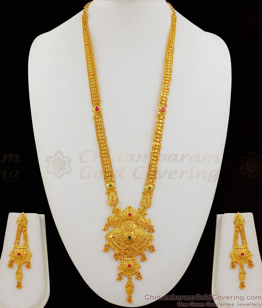 Beautiful Gold Haaram Design Long Dollar Chain Forming Gold Plated Jewelry HR1686