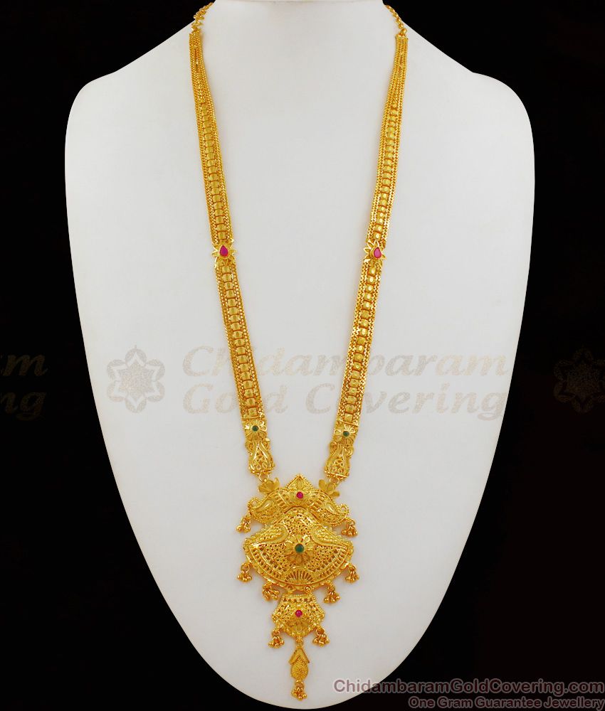 Beautiful Gold Haaram Design Long Dollar Chain Forming Gold Plated Jewelry HR1686