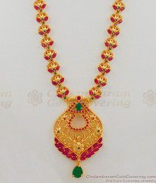 Most Wanted Grand Sparkling Full Ruby Emerald Gold Haaram Bridal Jewelry HR1690