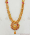 First Quality Gold Haaram Design With Ruby Stone Long Necklace Jewelry HR1697 First Quality Gold Haaram Design With Ruby Stone Long Necklace Jewelry HR1697