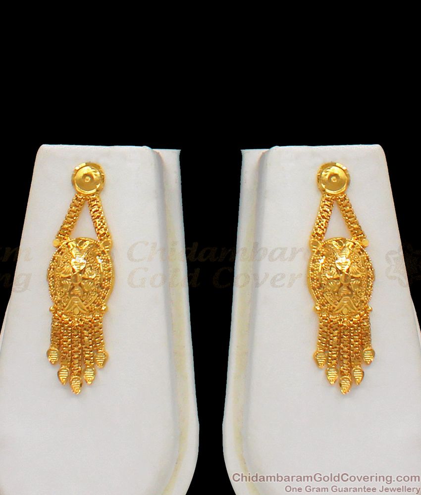 Bridal Wear Forming Pattern Gold Haaram Necklace With Earrings Bridal Jewelry Set HR1704