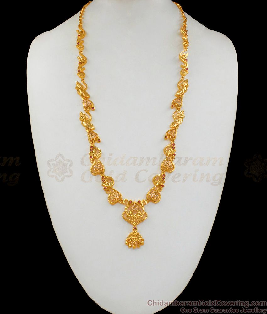 Latest Sri Lankan Model Gold Haaram  Design With AD Stone Long Necklace HR1707
