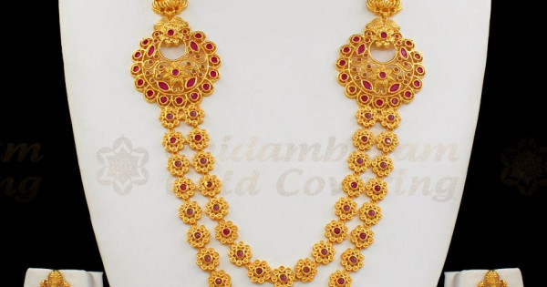 Hashmi Stone Pattern Premium Quality Lakshmi Design Gold Haaram Ruby Stone Jewelry With ...