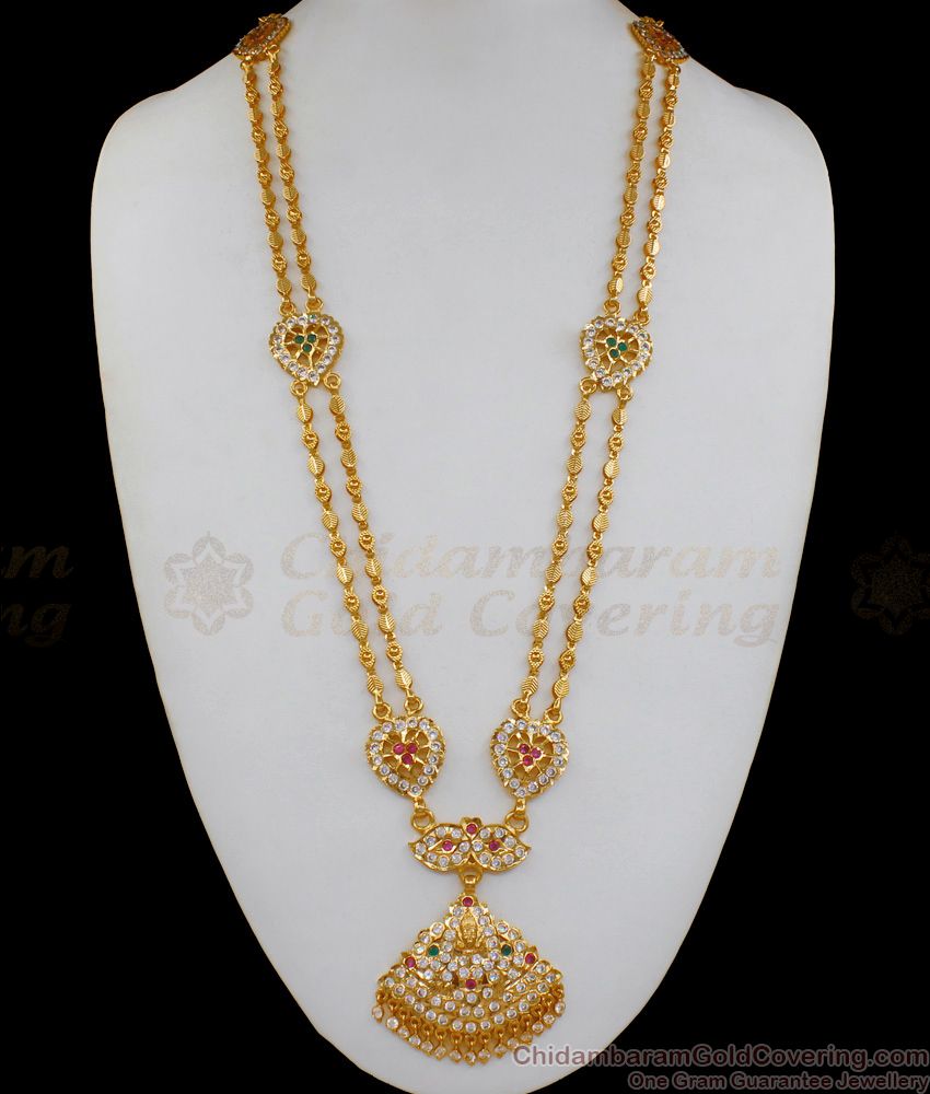 Double Line Lakshmi Design Impon Gold Haaram Jewelry HR1722