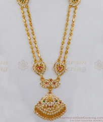 Double Line Lakshmi Design Impon Gold Haaram Jewelry HR1722 Double Line Lakshmi Design Impon Gold Haaram Jewelry HR1722