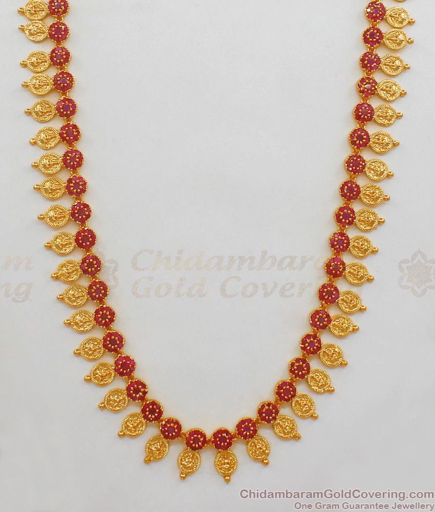 Grand Lakshmi Design Ruby Stone Gold Haaram With Earrings HR1744