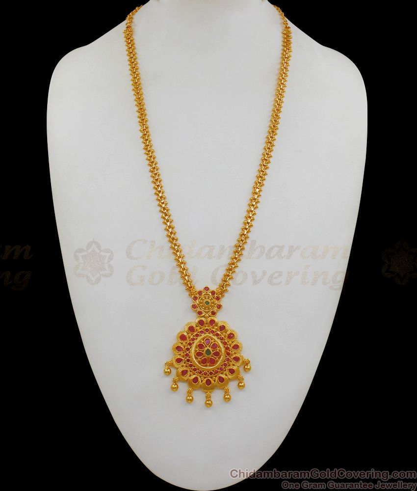 Handcrafted Long Necklace Ruby Stone Jewelry For Ladies HR1754