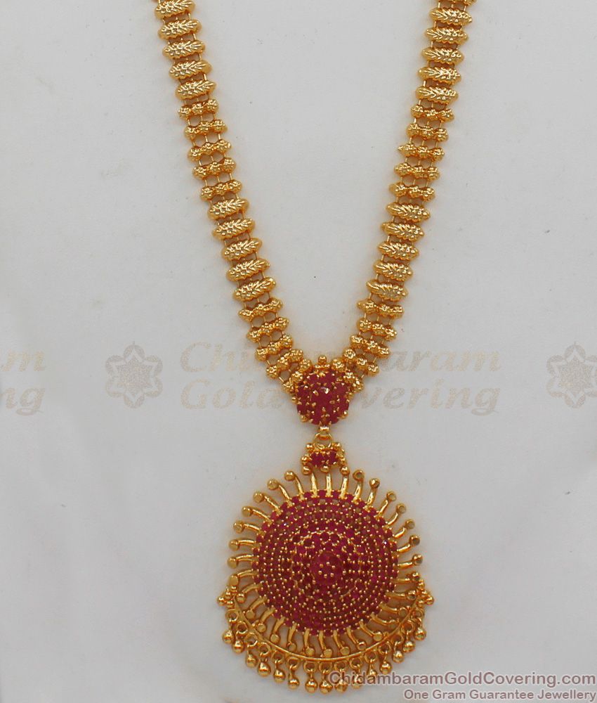 Latest Trendy Gold Haaram With Ruby Stone Design For Wedding Collection HR1769