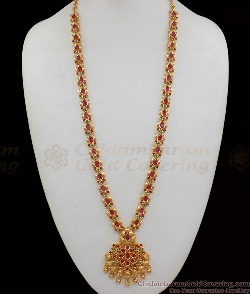 New Arrival Ruby And Emerald Gold Haaram Design For Wedding Collection HR1772
